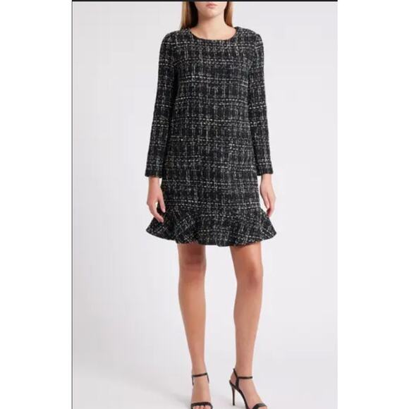 New Julia Jordan Ruffle Hen Long Sleeve Tweed Dress Size 8 - Picture 1 of 5